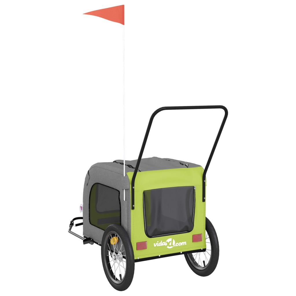 Glamorous Pups : vidaXL Pet Bike Trailer Green and Grey Oxford fabric, Iron, PVC