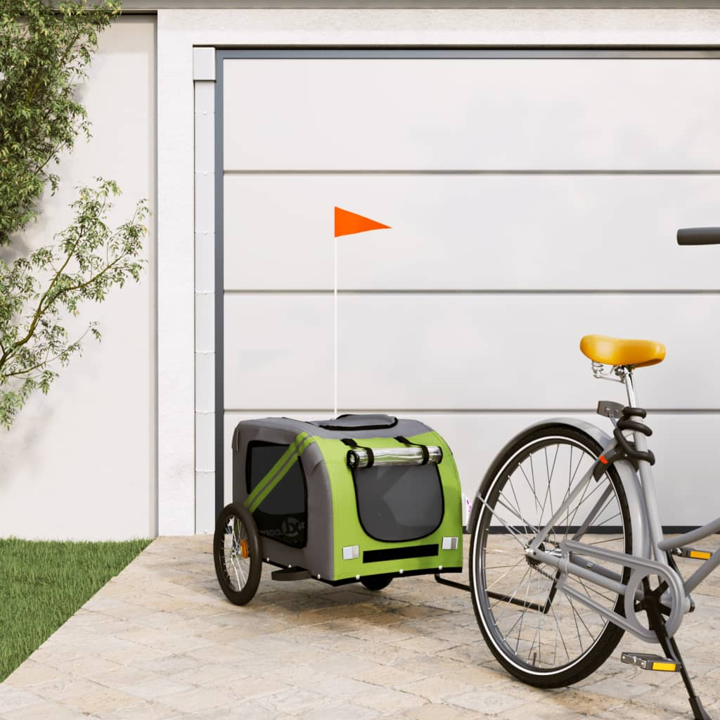 Glamorous Pups : vidaXL Pet Bike Trailer Green and Grey Oxford Fabric, Iron, PVC Small