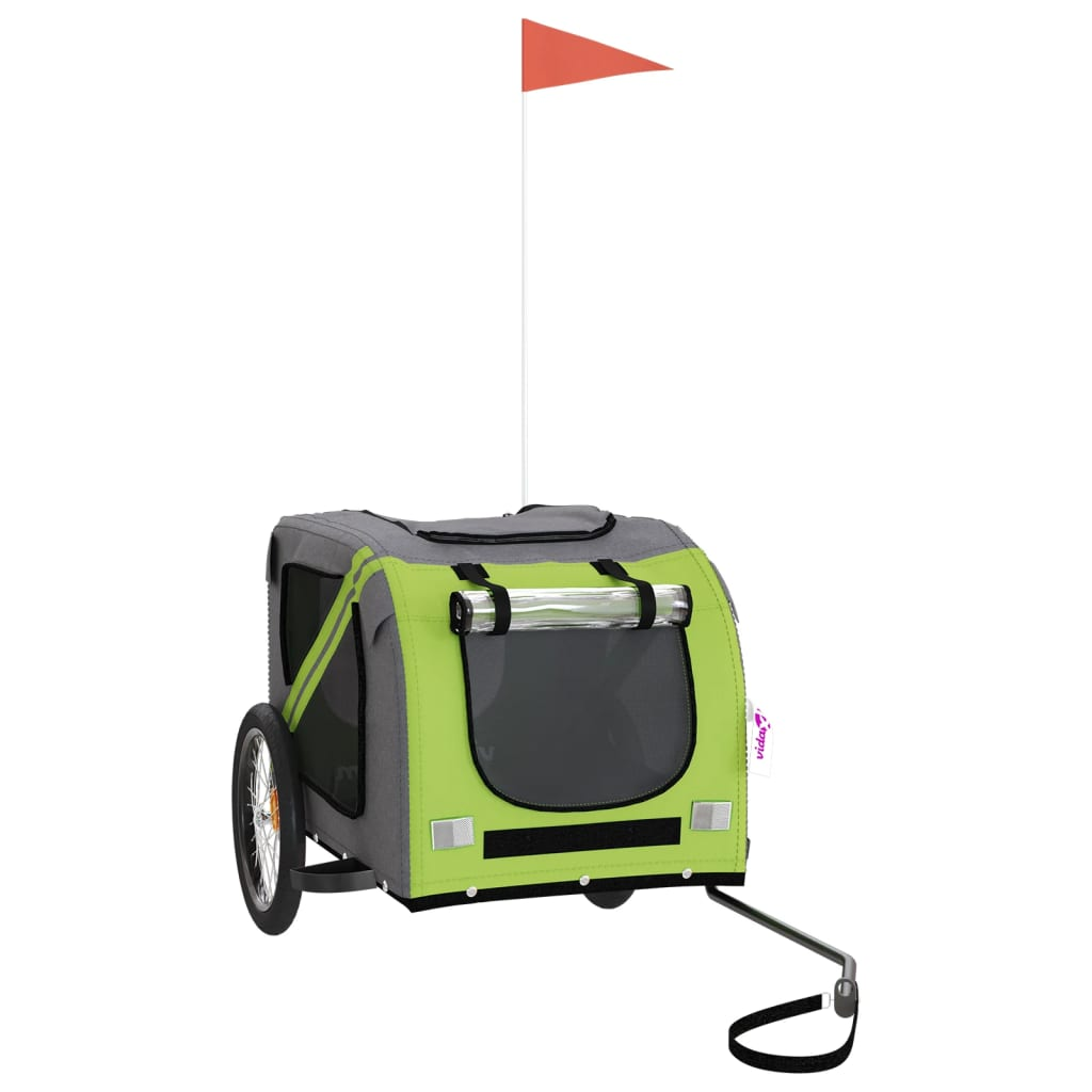 Glamorous Pups : vidaXL Pet Bike Trailer Green and Grey Oxford Fabric, Iron, PVC Small