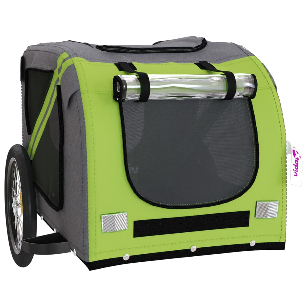 Glamorous Pups : vidaXL Pet Bike Trailer Green and Grey Oxford Fabric, Iron, PVC Small