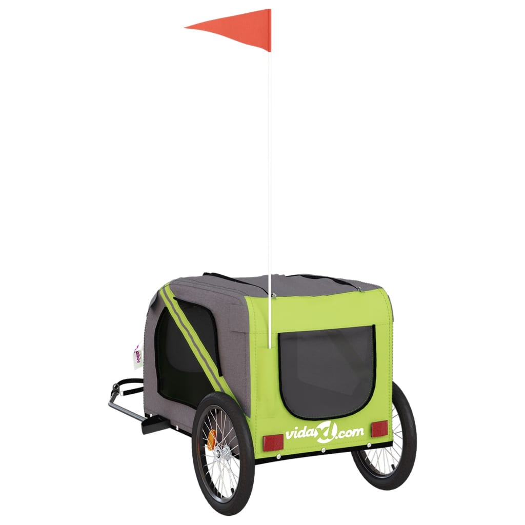 Glamorous Pups : vidaXL Pet Bike Trailer Green and Grey Oxford Fabric, Iron, PVC Small