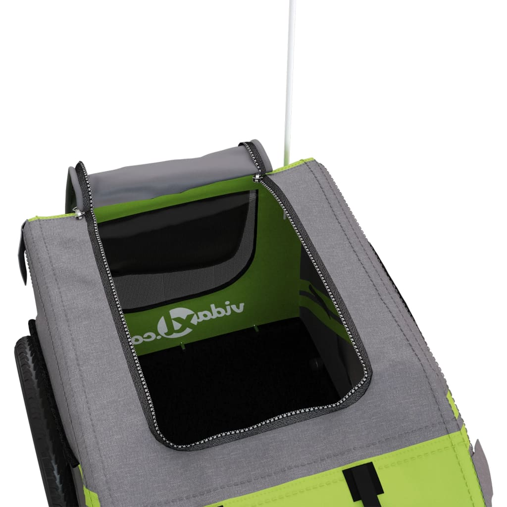 Glamorous Pups : vidaXL Pet Bike Trailer Green and Grey Oxford Fabric, Iron, PVC Small
