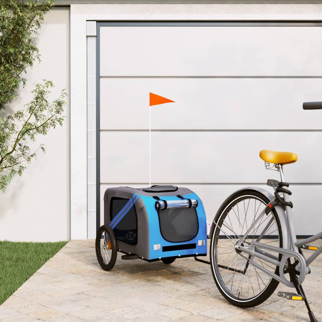 Glamorous Pups : vidaXL Pet Bike Trailer Blue and Grey Oxford Fabric, Iron, PVC