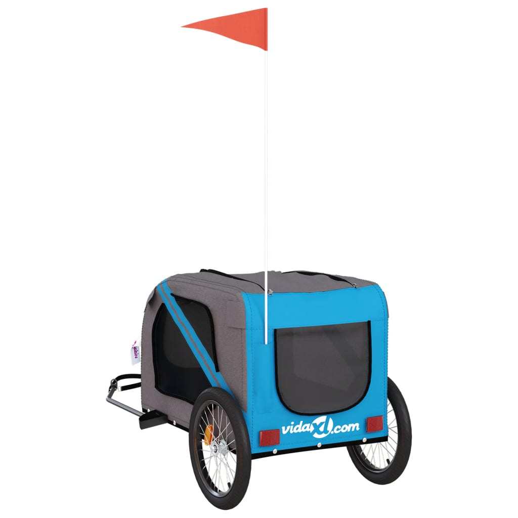 Glamorous Pups : vidaXL Pet Bike Trailer Blue and Grey Oxford Fabric, Iron, PVC