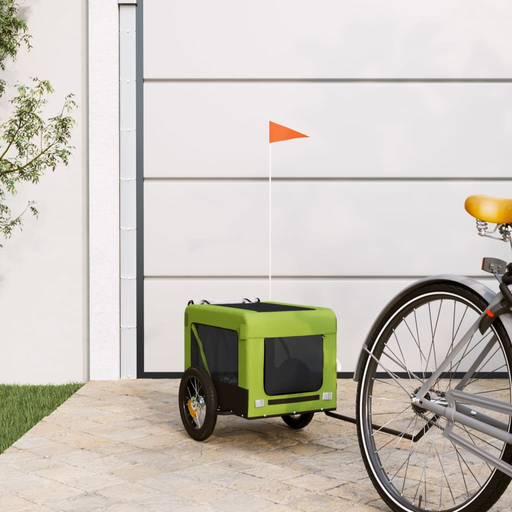 Glamorous Pups : vidaXL Pet Bike Trailer Green and black Oxford fabric, iron, PVC