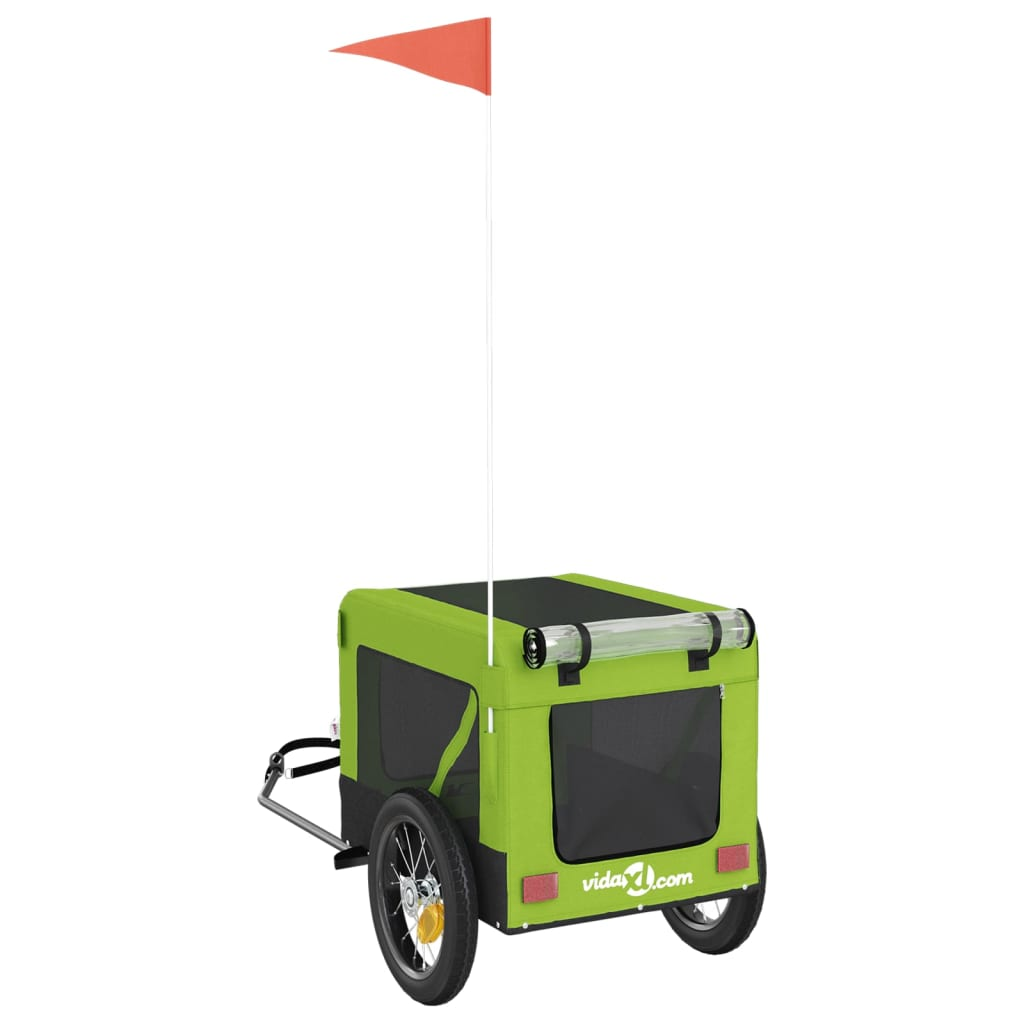 Glamorous Pups : vidaXL Pet Bike Trailer Green and black Oxford fabric, iron, PVC