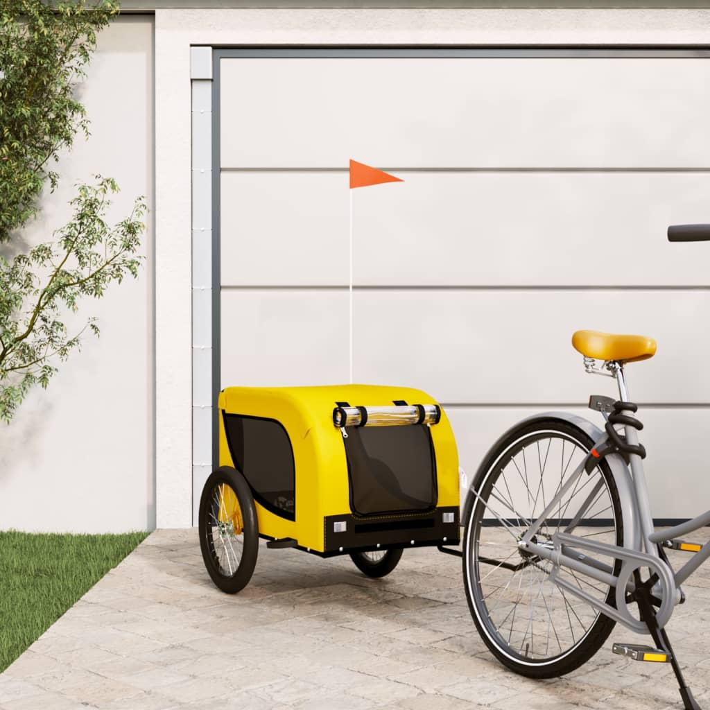 Glamorous Pups : vidaXL Pet Bike Trailer Yellow and Black Oxford Fabric, Iron, PVC Small