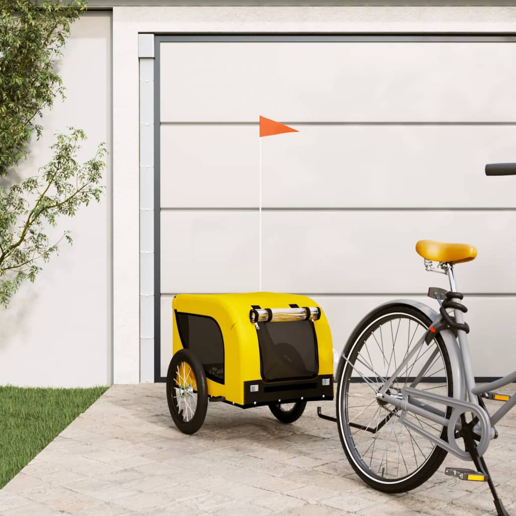 Glamorous Pups : vidaXL Pet Bike Trailer Yellow and Black Oxford Fabric, Iron, PVC
