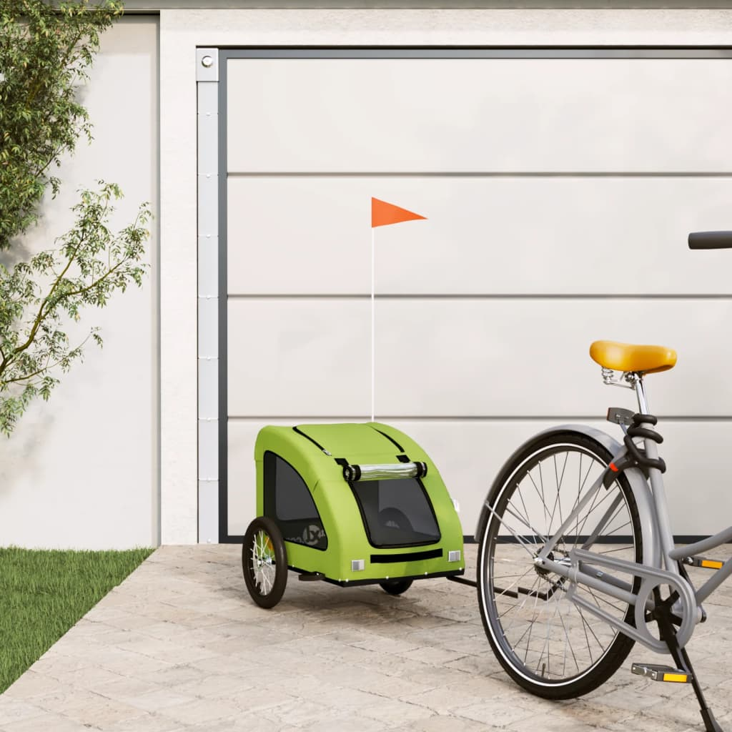 Glamorous Pups : vidaXL Pet Bike Trailer Green Oxford fabric, iron, PVC