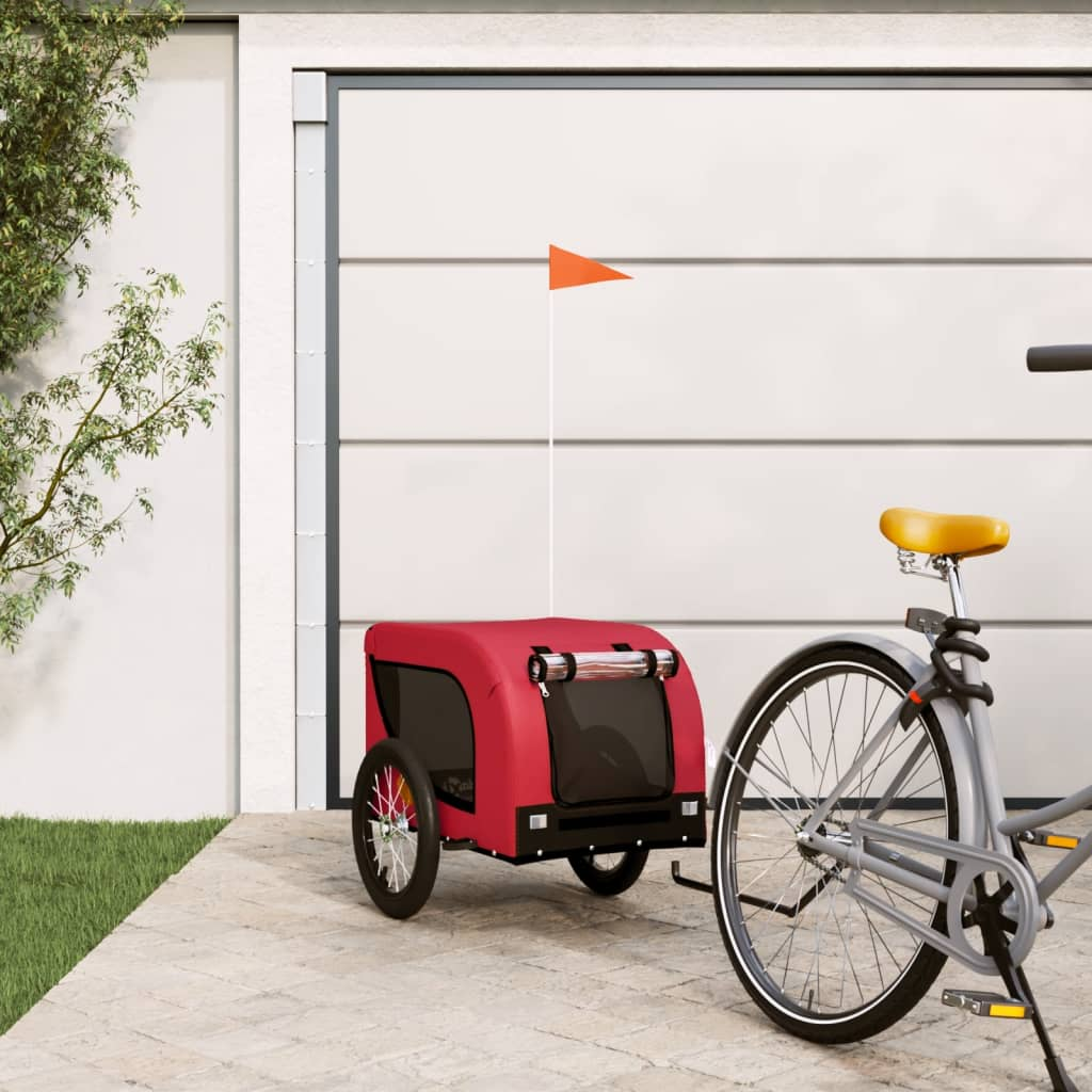 Glamorous Pups : vidaXL Pet Bike Trailer Red and black Oxford fabric, Iron, PVC Compact