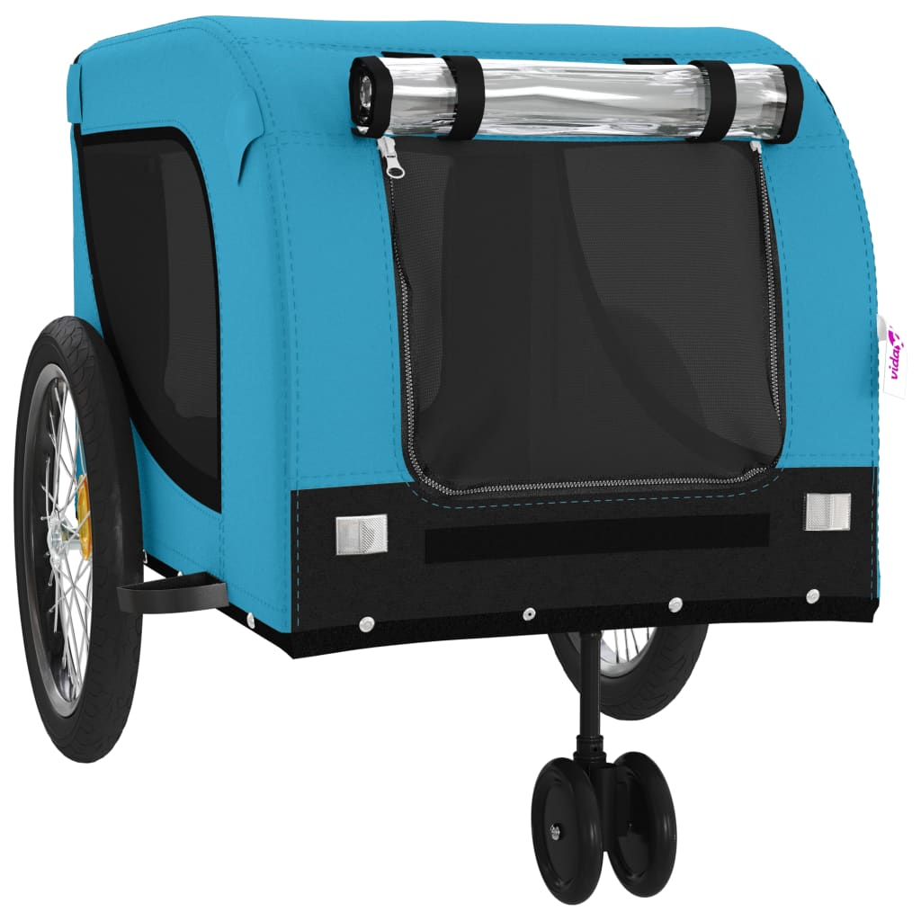 Glamorous Pups : vidaXL Pet Bike Trailer Blue and Black Oxford Fabric, Iron, PVC Small