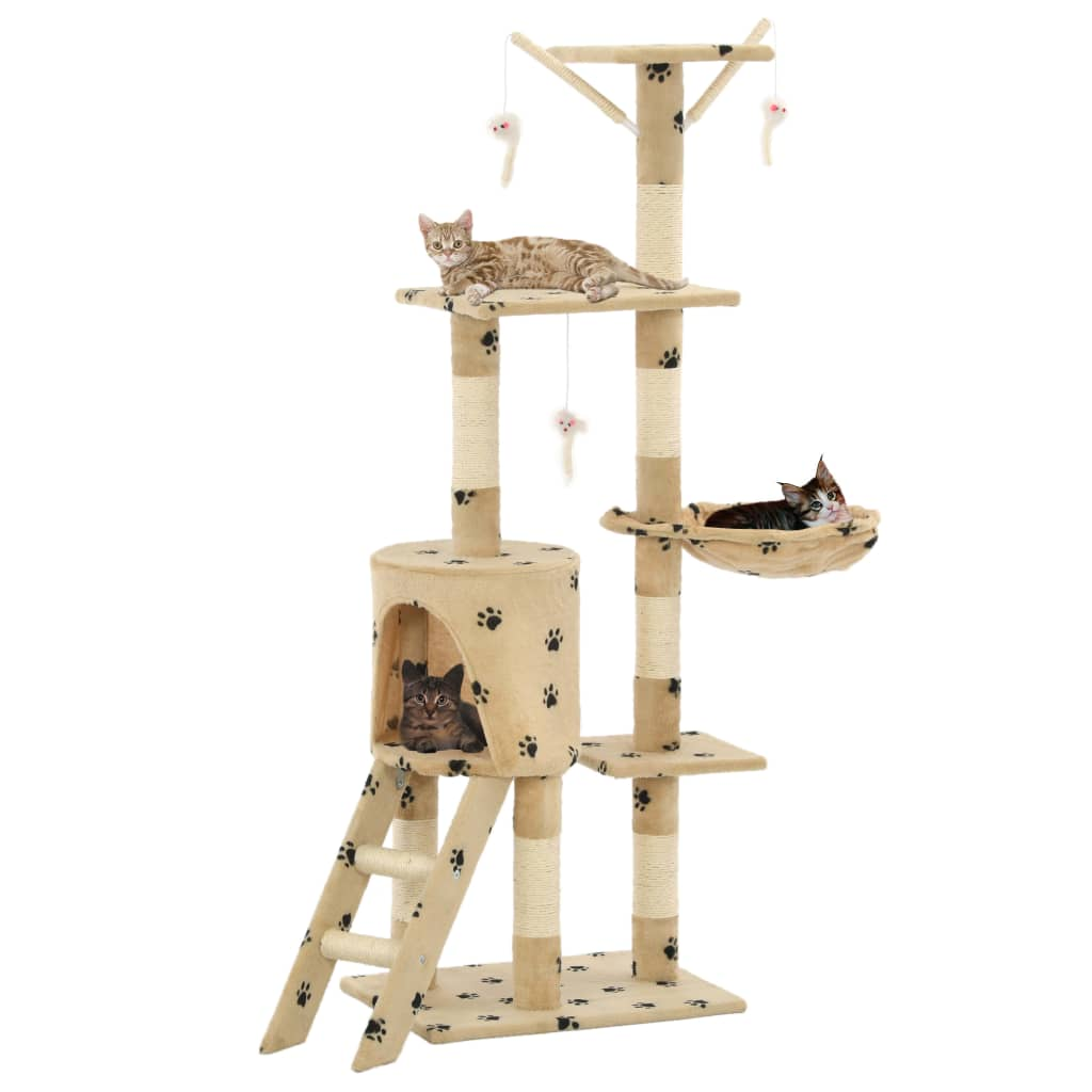 Glamorous Pups : vidaXL Cat Tree Beige with paw prints Particle board, Sisal rope, Soft plush