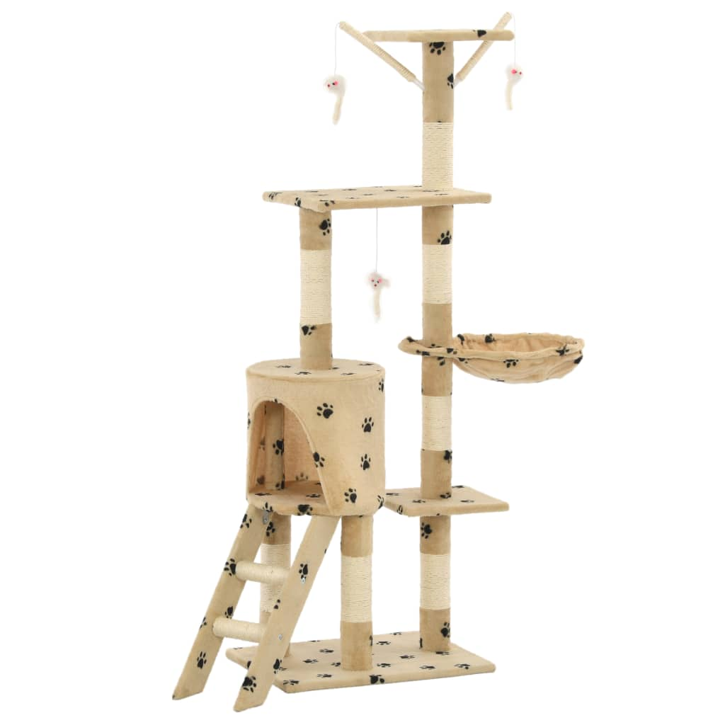 Glamorous Pups : vidaXL Cat Tree Beige with paw prints Particle board, Sisal rope, Soft plush