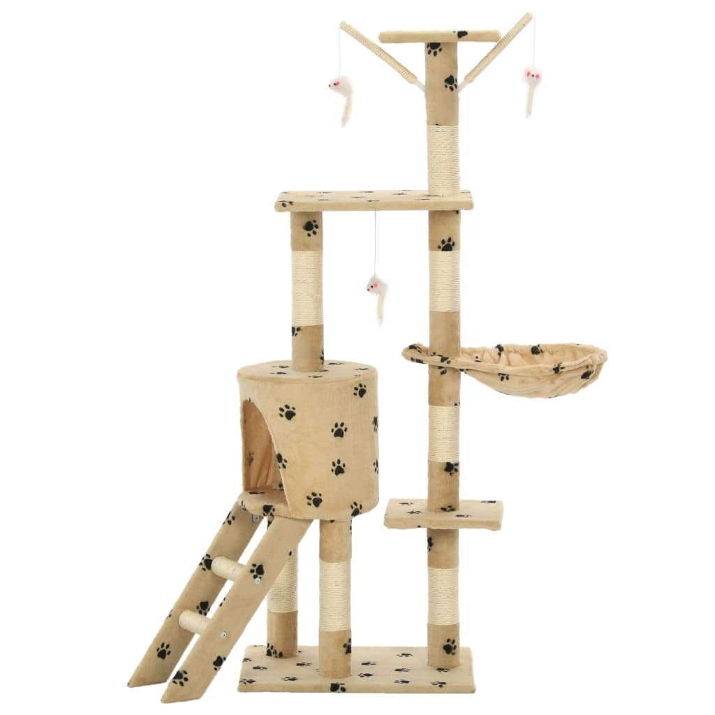 Glamorous Pups : vidaXL Cat Tree Beige with paw prints Particle board, Sisal rope, Soft plush
