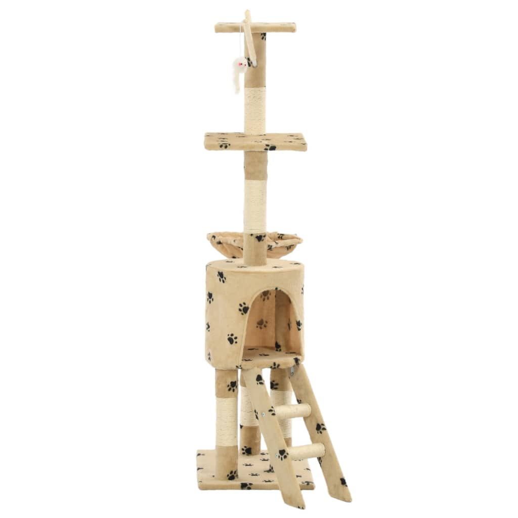 Glamorous Pups : vidaXL Cat Tree Beige with paw prints Particle board, Sisal rope, Soft plush