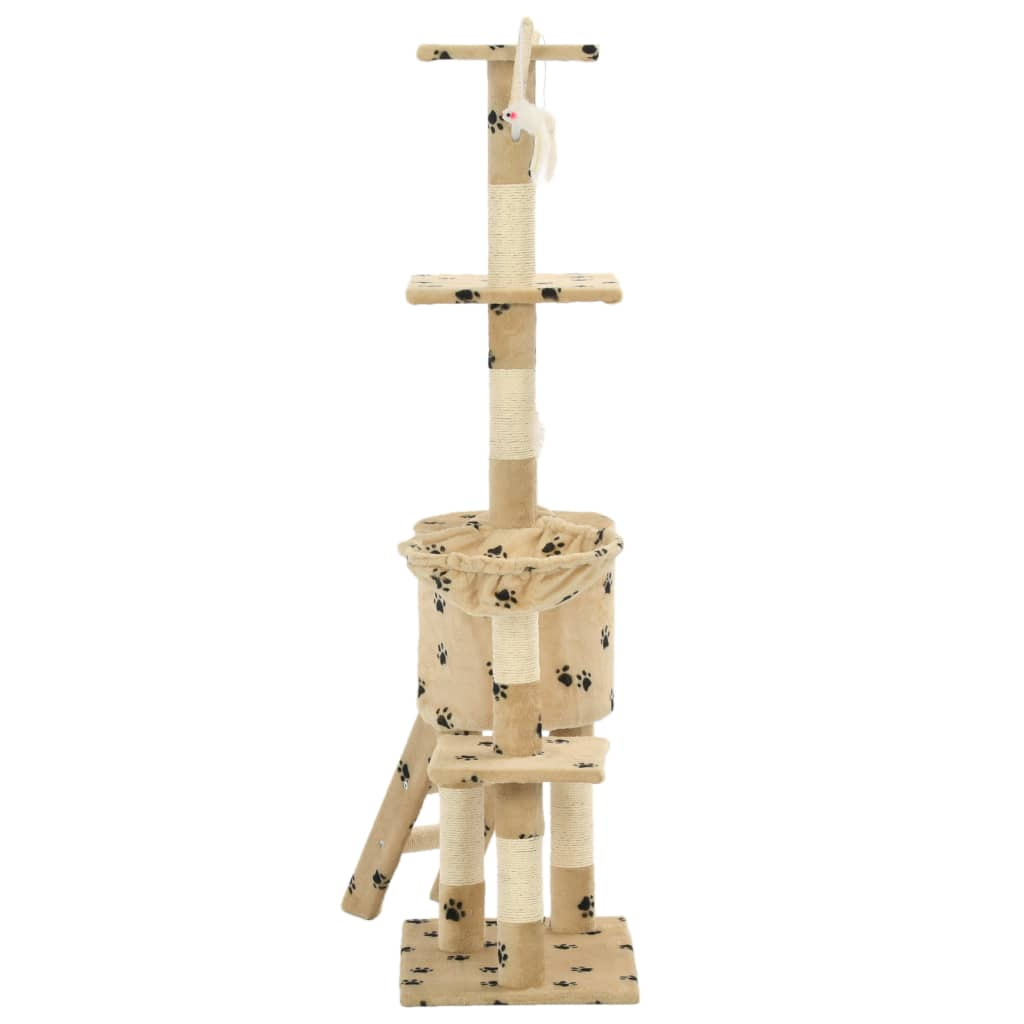 Glamorous Pups : vidaXL Cat Tree Beige with paw prints Particle board, Sisal rope, Soft plush