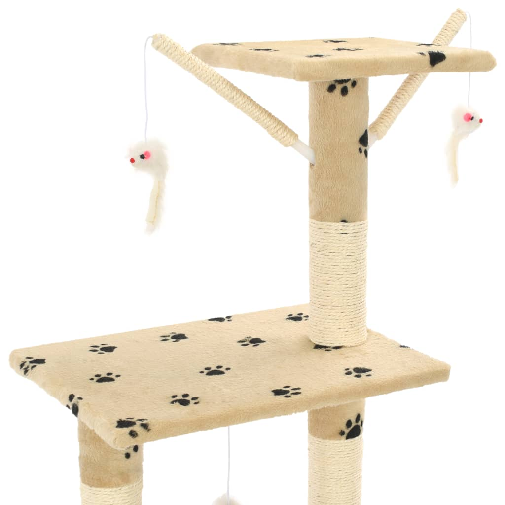 Glamorous Pups : vidaXL Cat Tree Beige with paw prints Particle board, Sisal rope, Soft plush