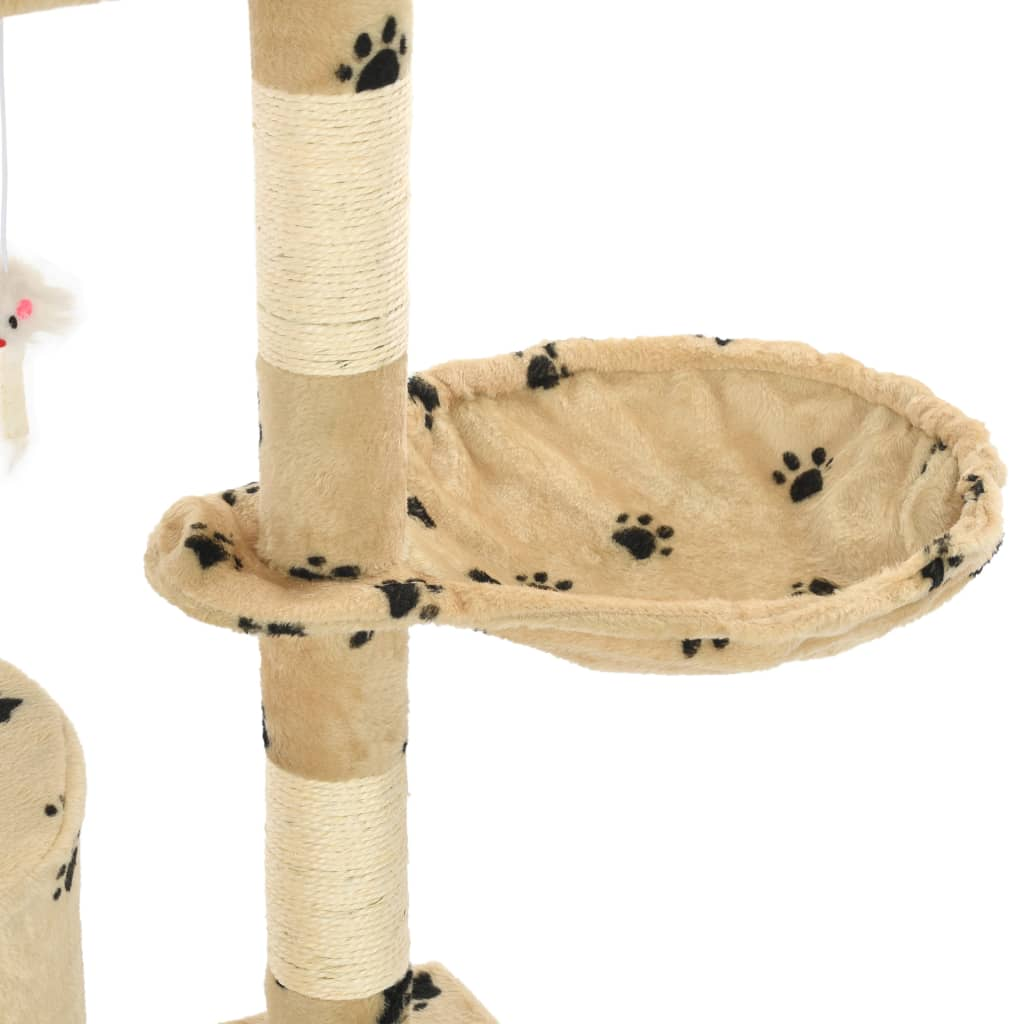 Glamorous Pups : vidaXL Cat Tree Beige with paw prints Particle board, Sisal rope, Soft plush