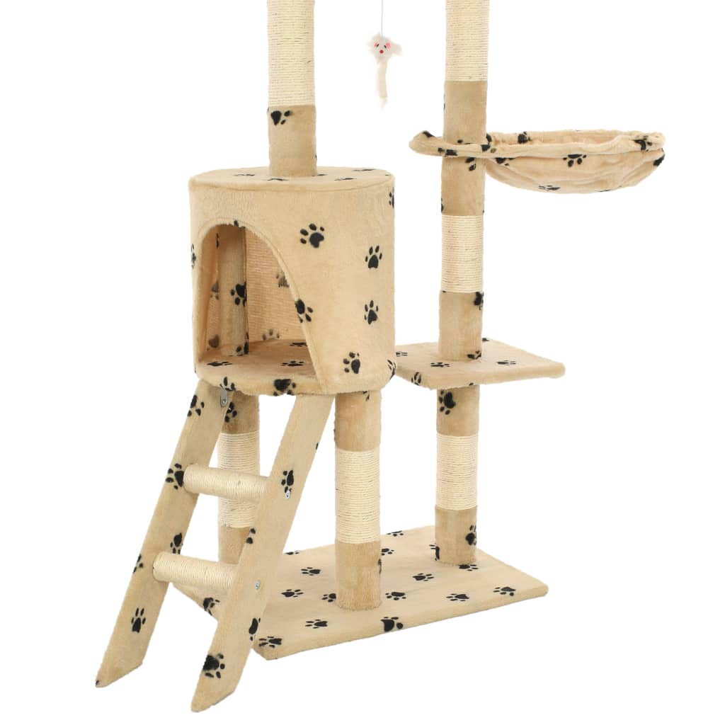 Glamorous Pups : vidaXL Cat Tree Beige with paw prints Particle board, Sisal rope, Soft plush