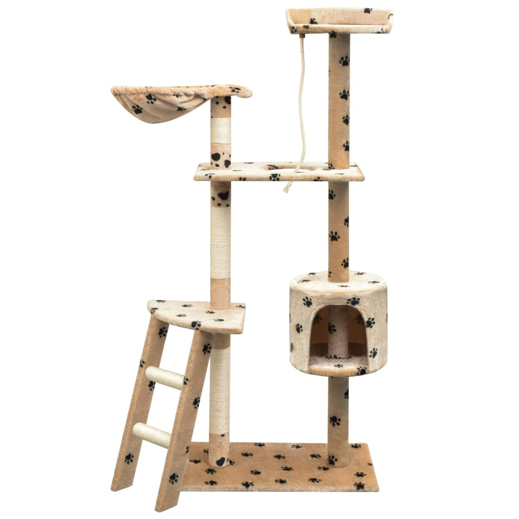 Glamorous Pups : vidaXL Cat Tree Beige with black paw prints Plush, Sisal, Wood Large