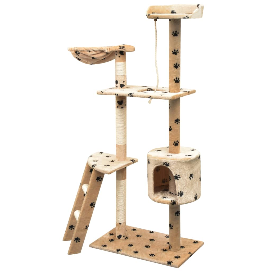 Glamorous Pups : vidaXL Cat Tree Beige with black paw prints Plush, Sisal, Wood Large