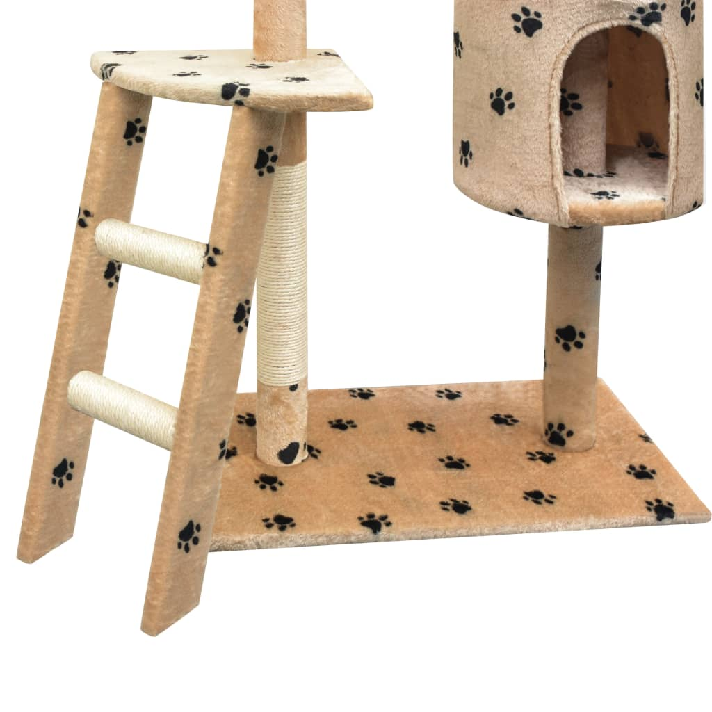 Glamorous Pups : vidaXL Cat Tree Beige with black paw prints Plush, Sisal, Wood Large