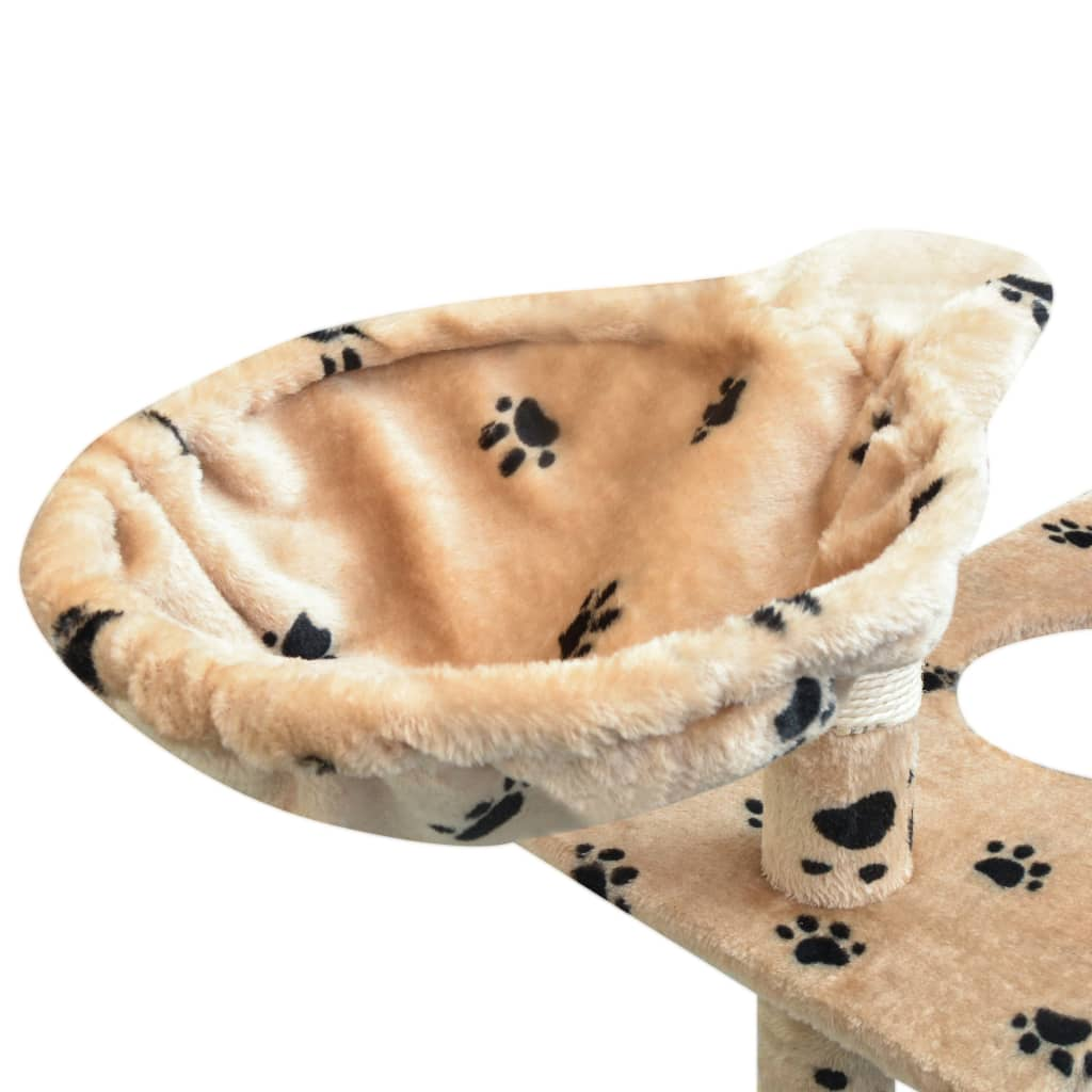 Glamorous Pups : vidaXL Cat Tree Beige with black paw prints Plush, Sisal, Wood Large