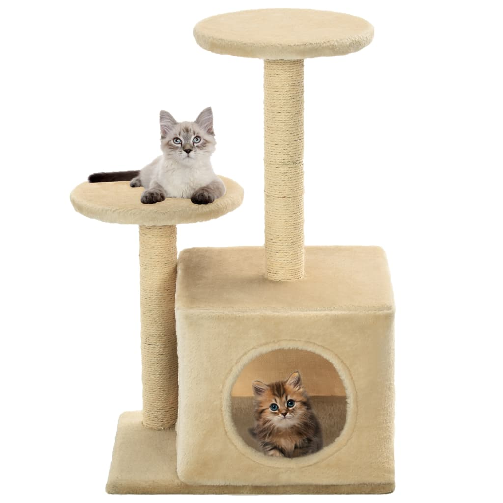Glamorous Pups : vidaXL Cat Tree Beige Engineered wood, plush fabric, sisal rope Small