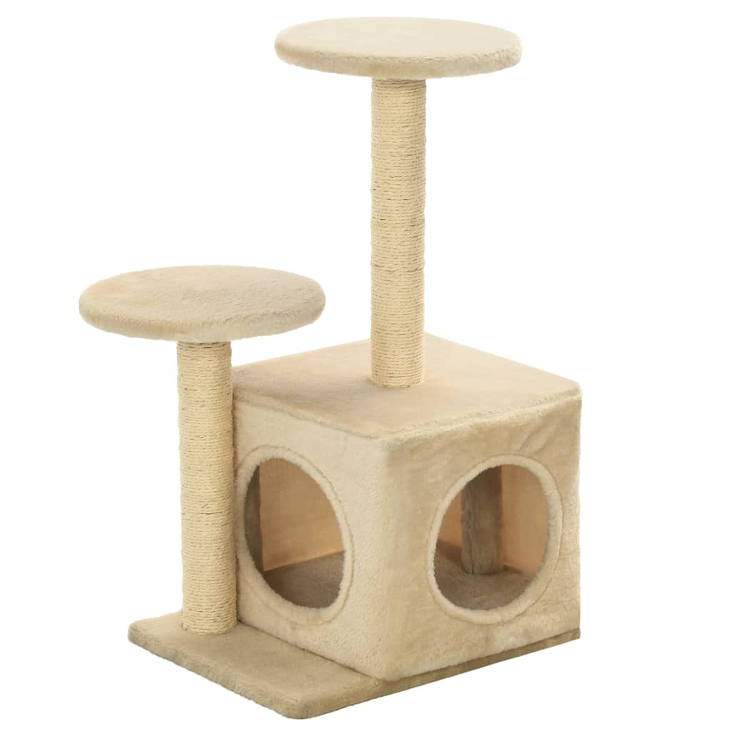 Glamorous Pups : vidaXL Cat Tree Beige Engineered wood, plush fabric, sisal rope Small