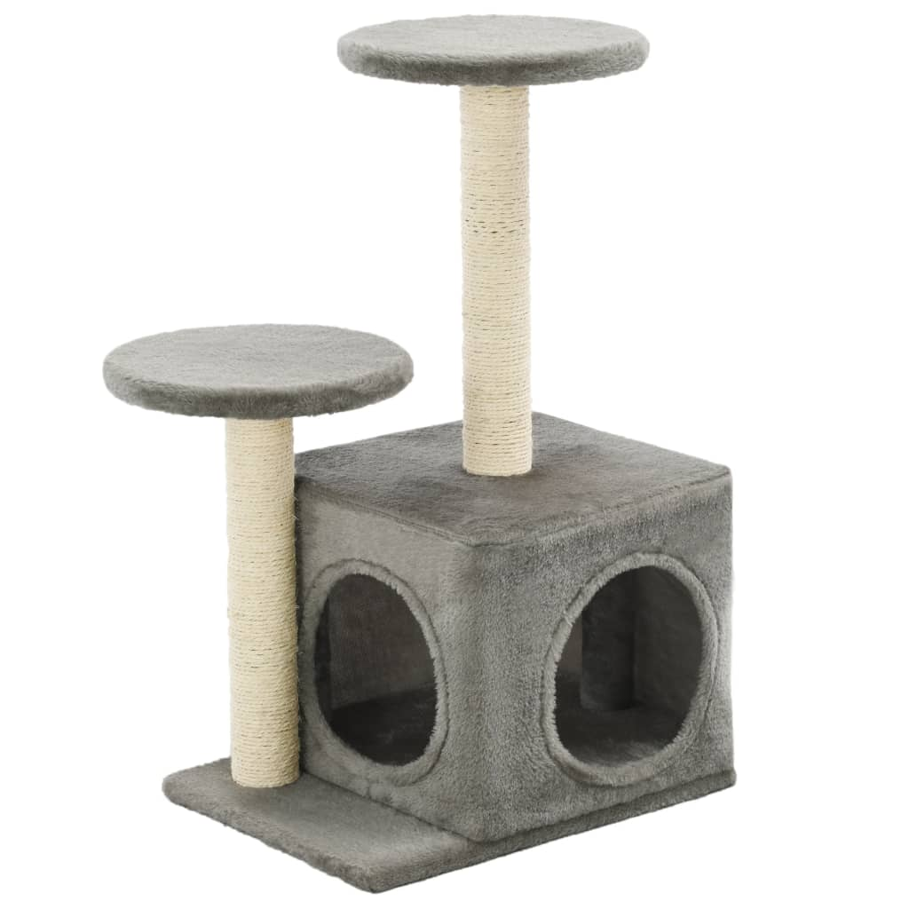 Glamorous Pups : vidaXL Cat Tree Grey Engineered wood, cardboard, plush fabric, sisal rope