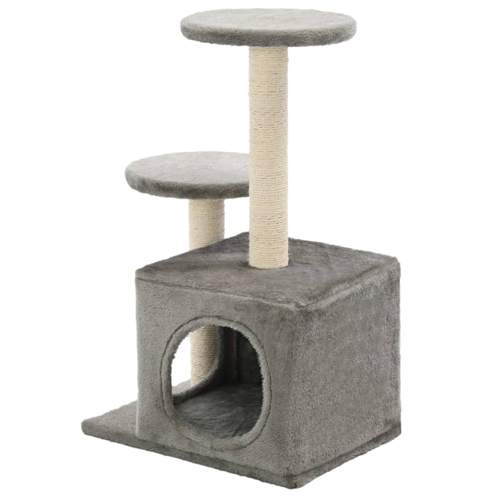 Glamorous Pups : vidaXL Cat Tree Grey Engineered wood, cardboard, plush fabric, sisal rope