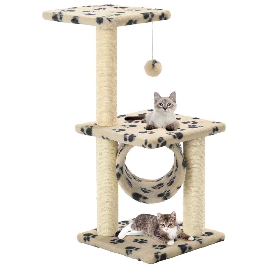 Glamorous Pups : vidaXL Cat Tree Beige with black paw prints