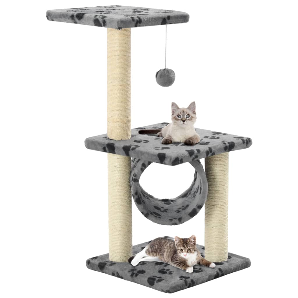 Glamorous Pups : vidaXL Cat Tree Grey with black paw prints Particle board Medium