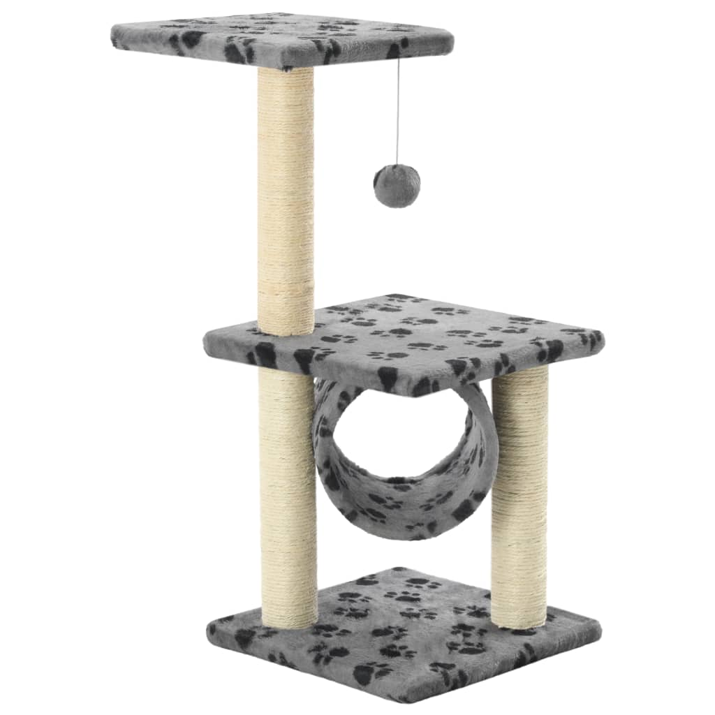 Glamorous Pups : vidaXL Cat Tree Grey with black paw prints Particle board Medium