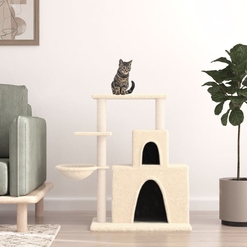 Glamorous Pups : vidaXL Cat Tree Cream Engineered wood, Plush, Sisal Medium Modern