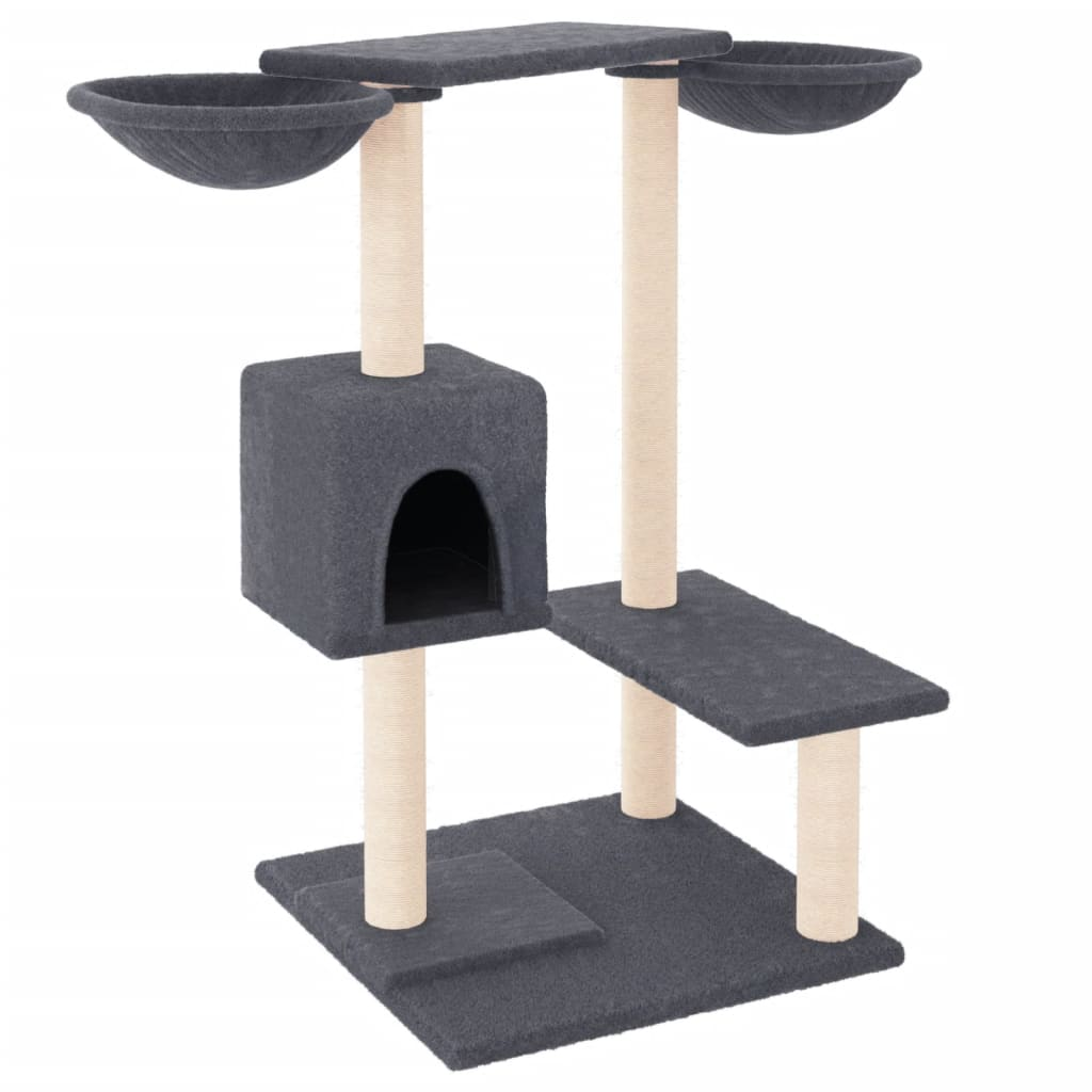 Glamorous Pups : vidaXL Cat Tree Dark Grey Engineered wood, plush, sisal Medium