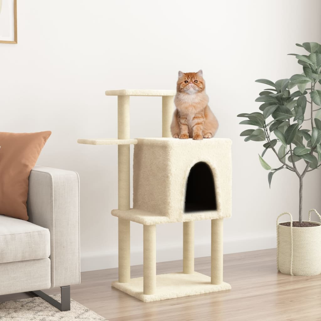 Glamorous Pups : vidaXL Cat Tree Cream Engineered wood, plush, sisal 38.2 in tall