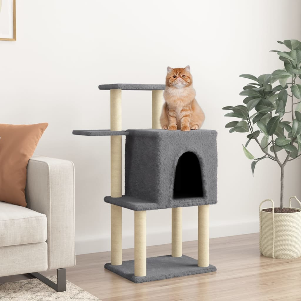 Glamorous Pups : vidaXL Cat Tree Dark Grey Engineered Wood, Plush, Sisal 38.2 in Durable