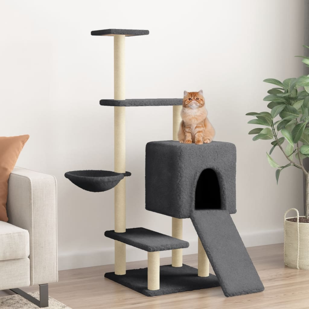 Glamorous Pups : vidaXL Cat Tree Dark grey Engineered wood, plush, sisal 51.4 in Cat Tree