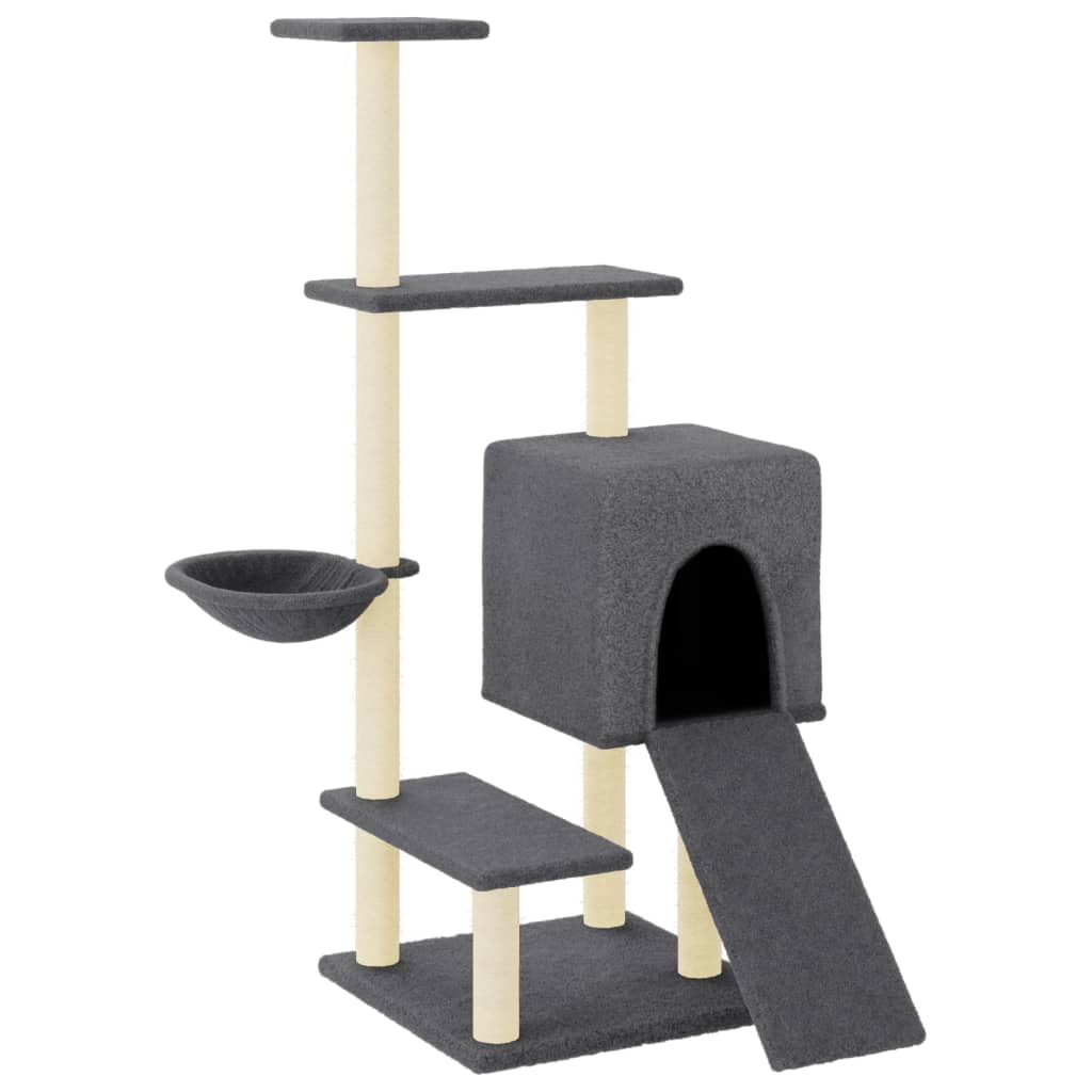 Glamorous Pups : vidaXL Cat Tree Dark grey Engineered wood, plush, sisal 51.4 in Cat Tree