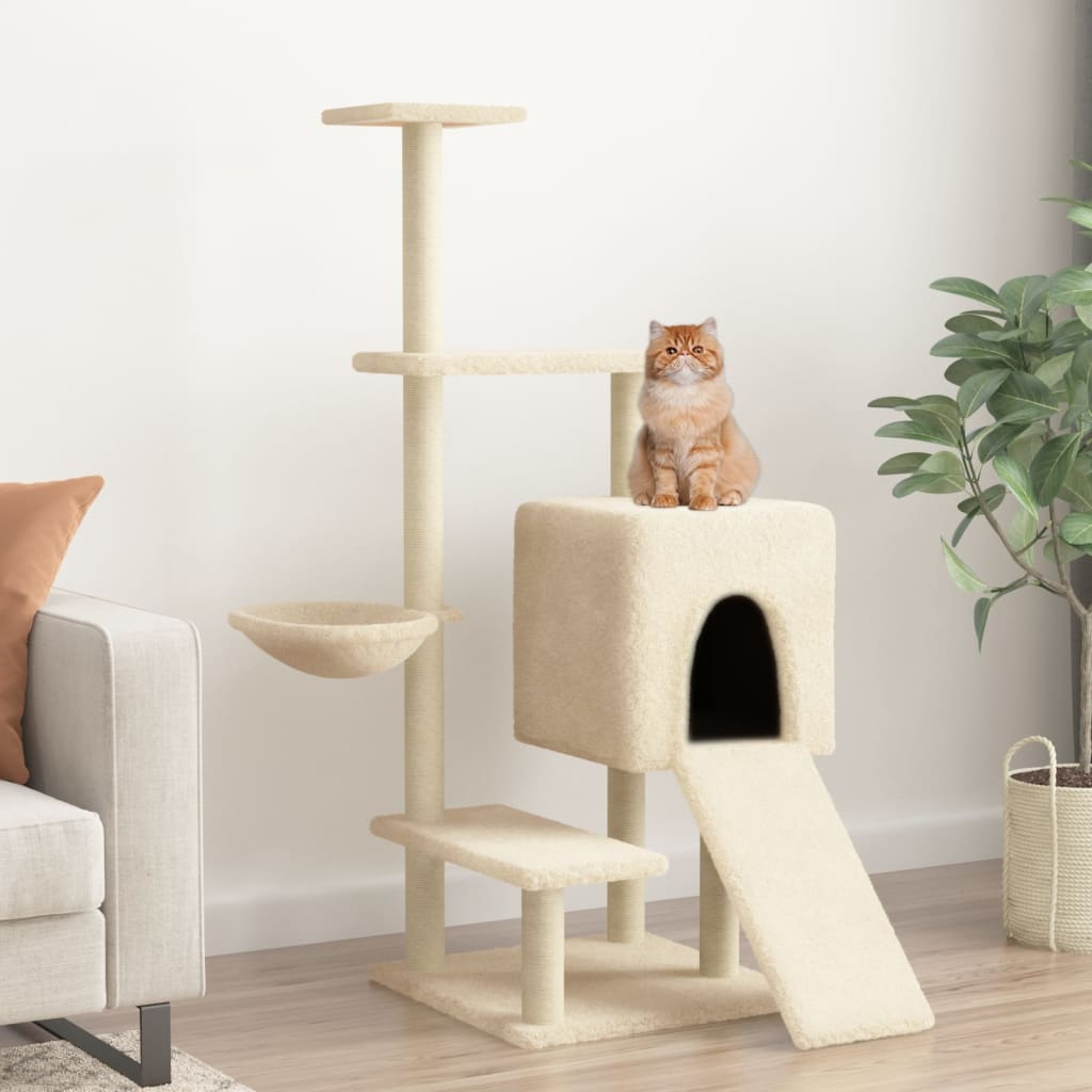 Glamorous Pups : vidaXL Cat Tree Cream Engineered wood, plush, sisal Medium Cat Tree
