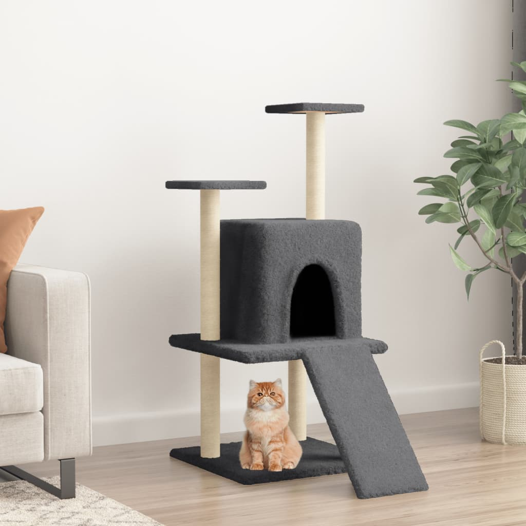 Glamorous Pups : vidaXL Cat Tree Dark grey Engineered wood, plush, sisal 43.3 in Durable