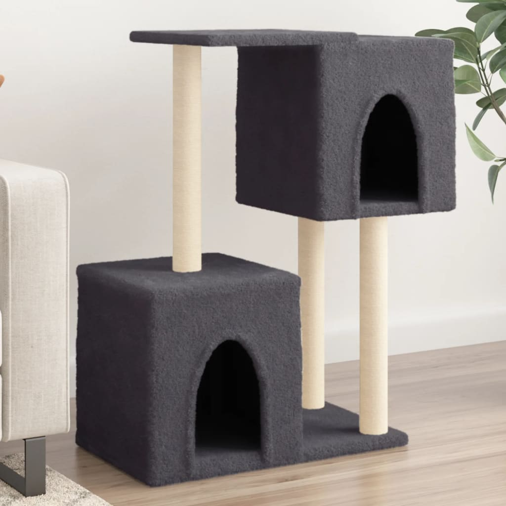 Glamorous Pups : vidaXL Cat Tree Dark grey Engineered wood, plush, sisal 33.9 in Modern