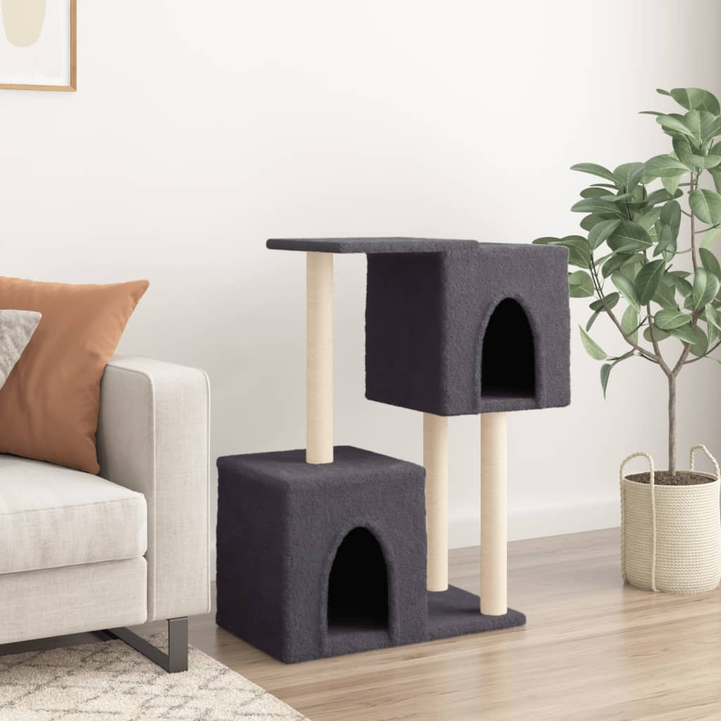 Glamorous Pups : vidaXL Cat Tree Dark grey Engineered wood, plush, sisal 33.9 in Modern