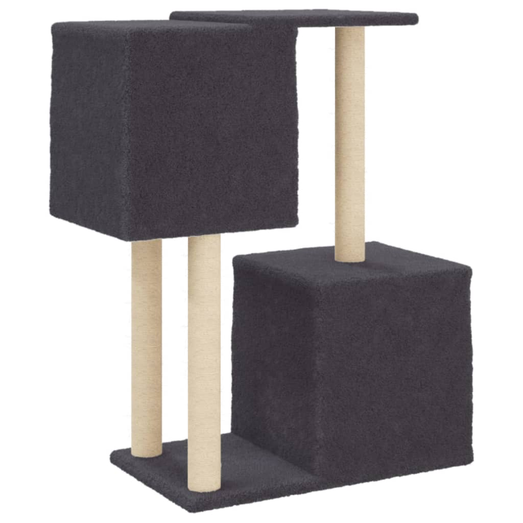 Glamorous Pups : vidaXL Cat Tree Dark grey Engineered wood, plush, sisal 33.9 in Modern