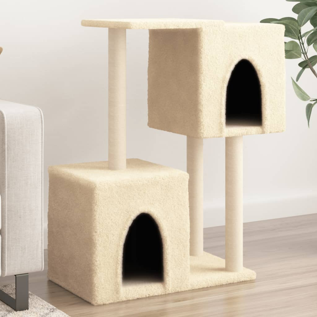 Glamorous Pups : vidaXL Cat Tree Cream Engineered wood, Plush, Sisal Durable Cat Tree