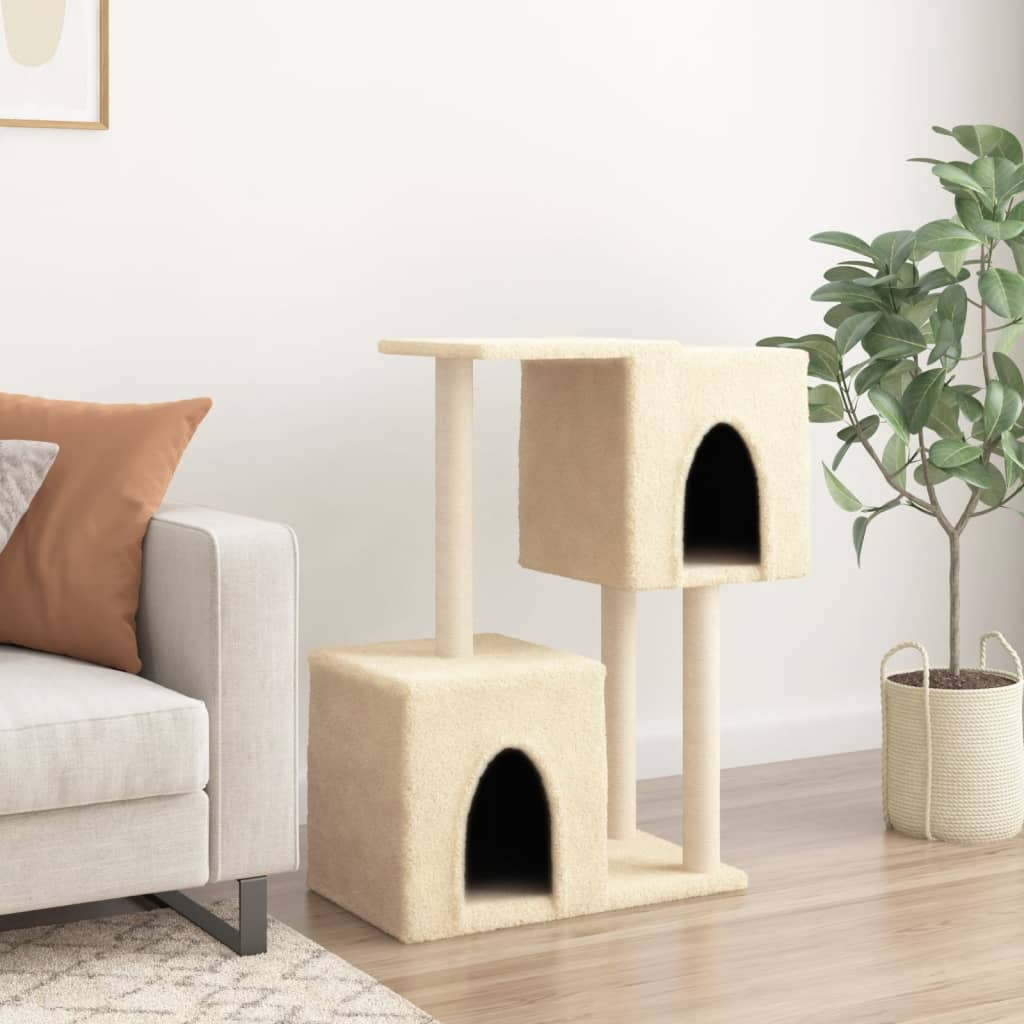 Glamorous Pups : vidaXL Cat Tree Cream Engineered wood, Plush, Sisal Durable Cat Tree
