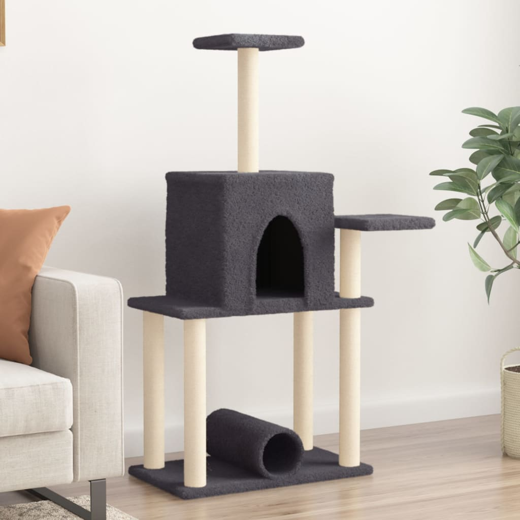 Glamorous Pups : vidaXL Cat Tree Dark Grey Engineered wood, plush, sisal 48.0 in Durable