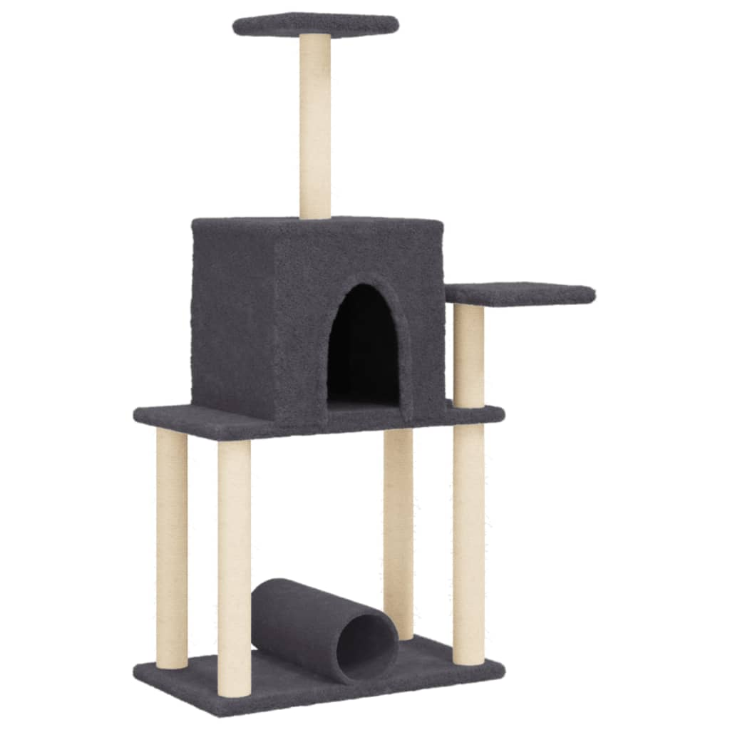 Glamorous Pups : vidaXL Cat Tree Dark Grey Engineered wood, plush, sisal 48.0 in Durable