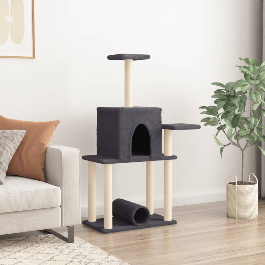 Glamorous Pups : vidaXL Cat Tree Dark Grey Engineered wood, plush, sisal 48.0 in Durable